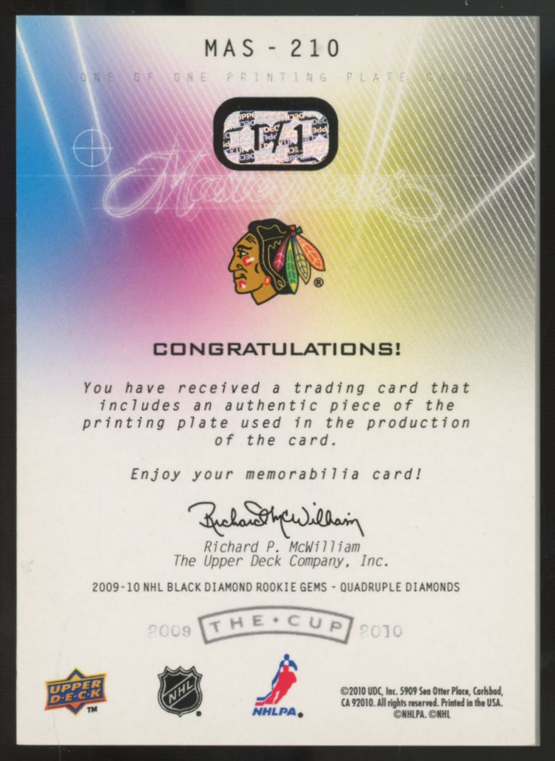 2009-10 Upper Deck The Cup Antti Niemi RC Masterpieces Yellow Printing Plate 1/1