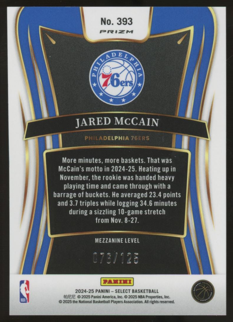 2024/25 Select Jared McCain RC Mezzanine Level White /125 #393