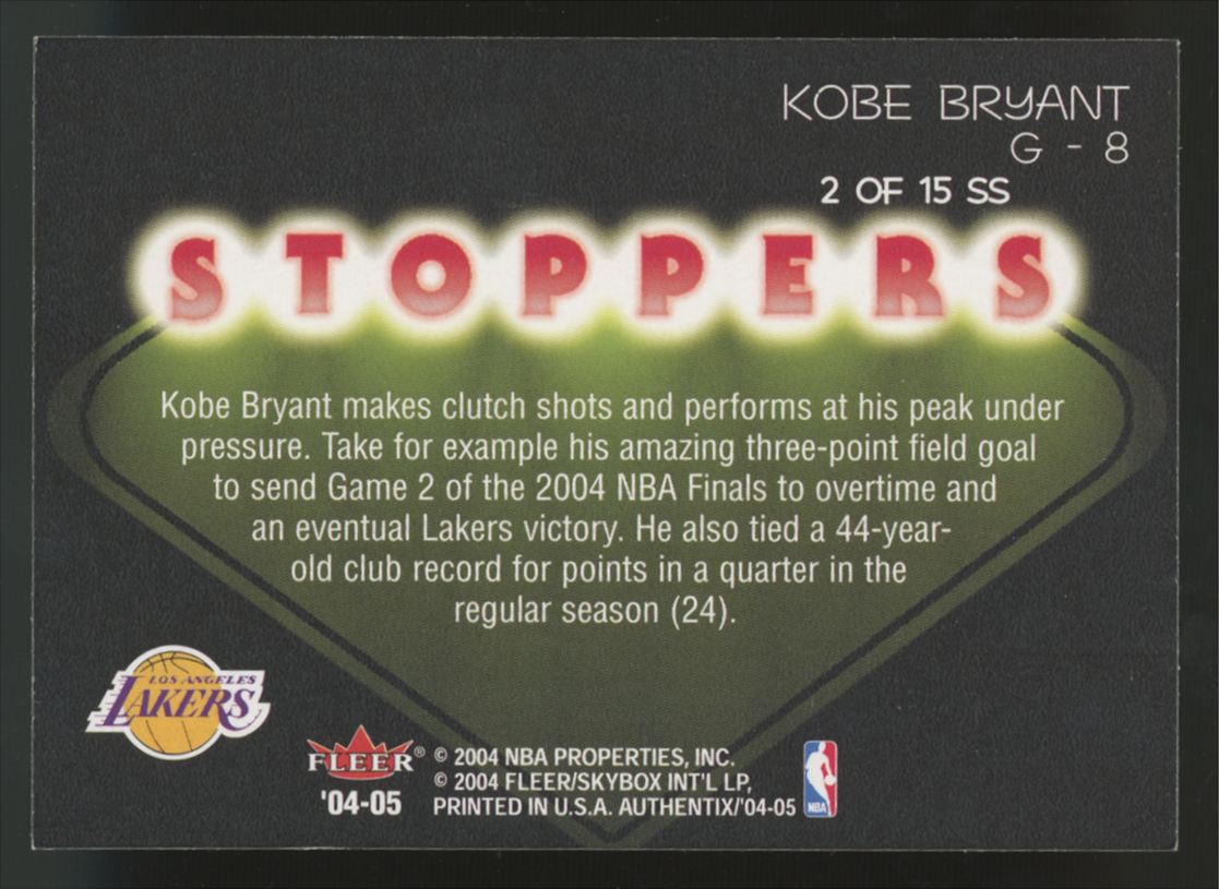 2004-05 Fleer Authentix Kobe Bryant Show Stoppers #G-8