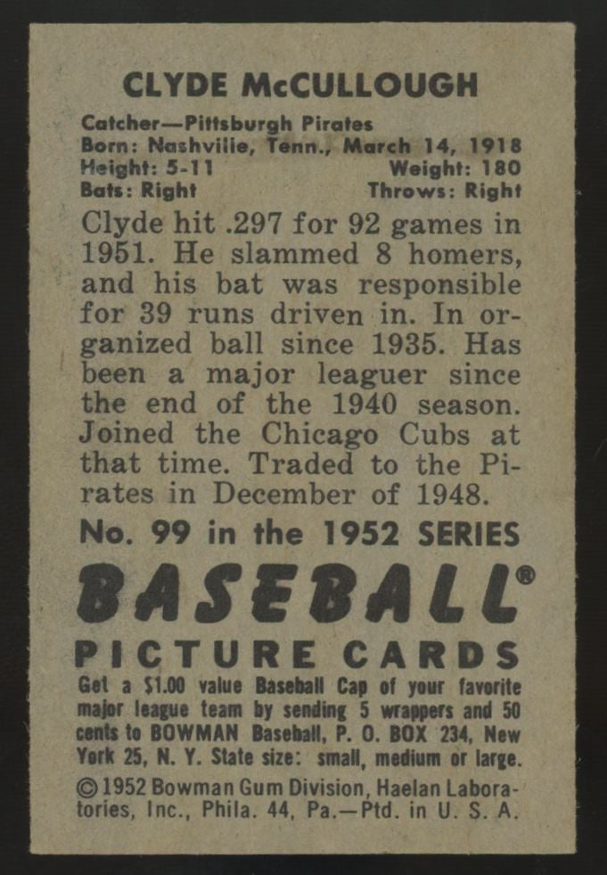 1952 Bowman Clyde McCullough #99 EX+