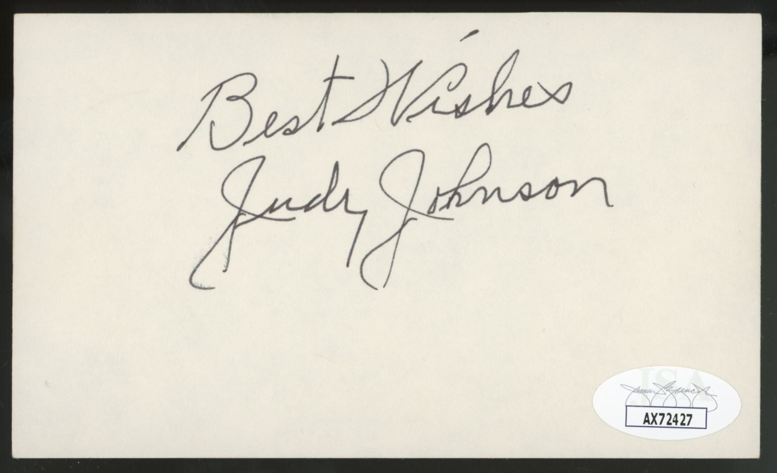 Judy Johnson Signed Autographed Index Card JSA Authentic