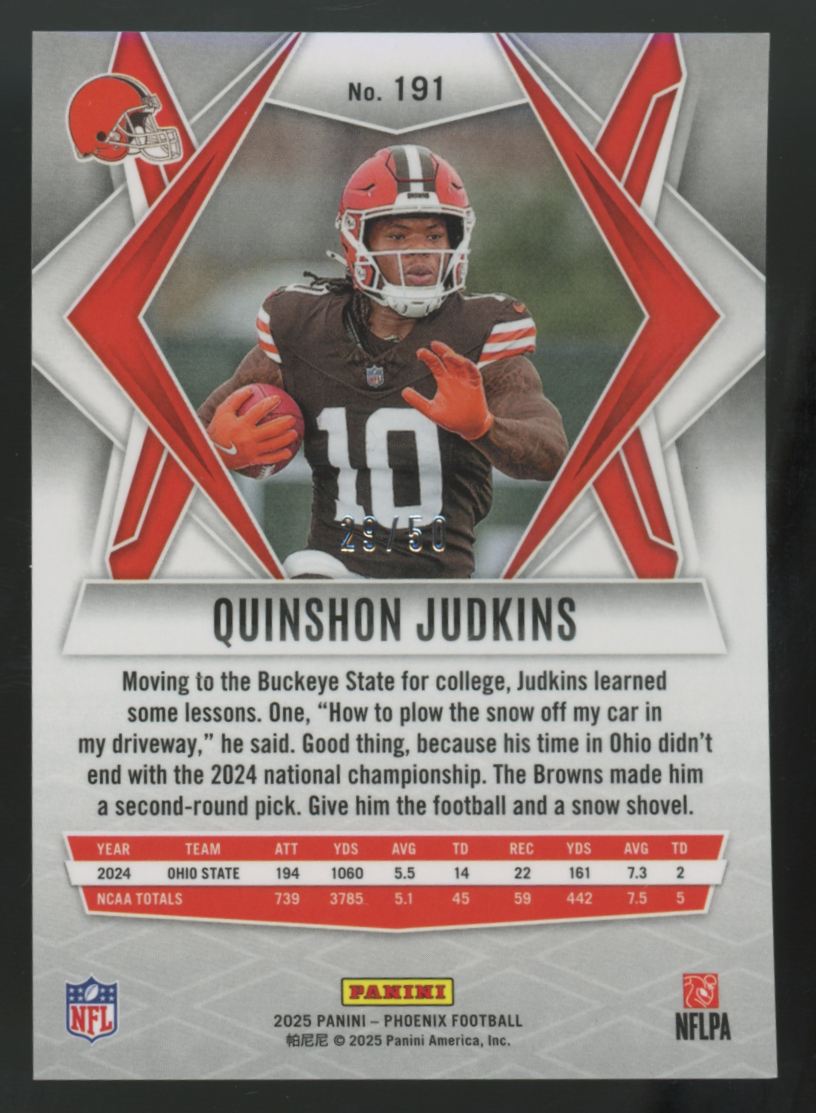 2025 Panini Phoenix Quinshon Judkins RC Bronze Winter /50 #191