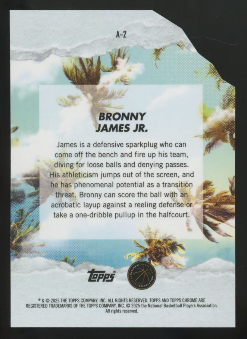 2024-25 Topps Finest Bronny James Jr. RC Black Refractor Arrivals /25 #A-2