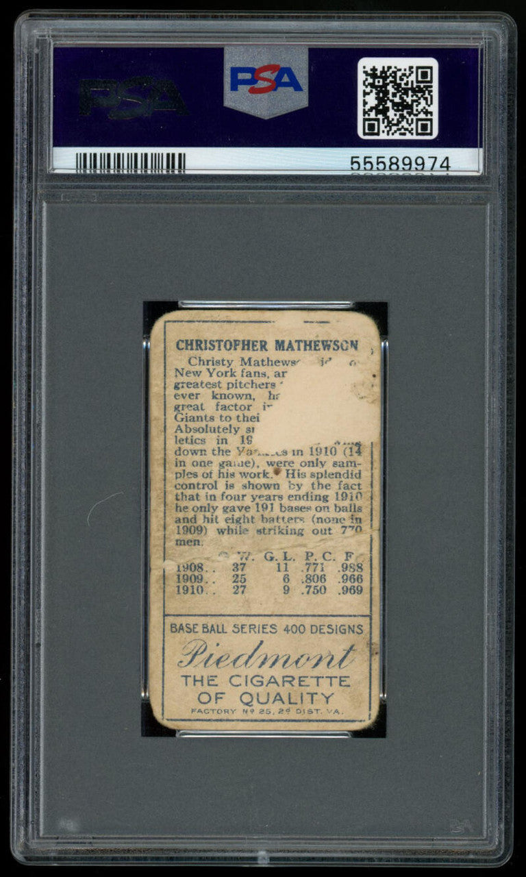 1911 Gold Border Christy Mathewson Piedmont Cigarettes PSA 1 PR