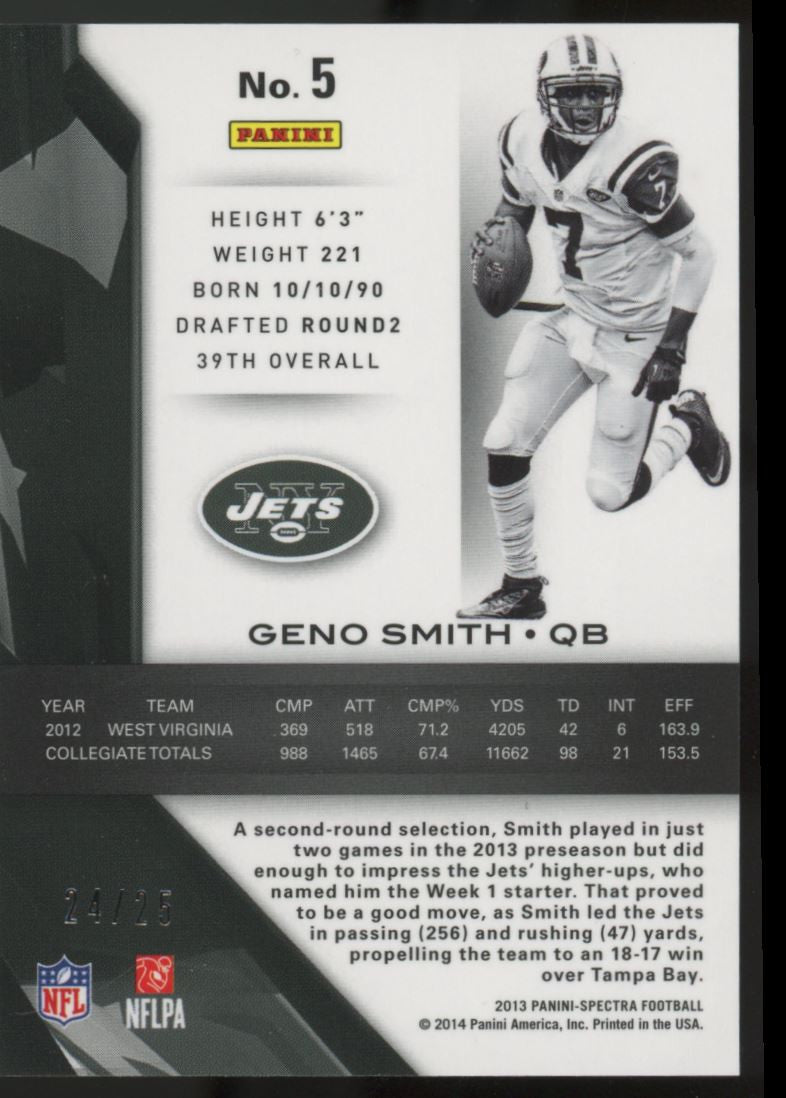 2013 Spectra Geno Smith Premier Date RC Red /25 #5