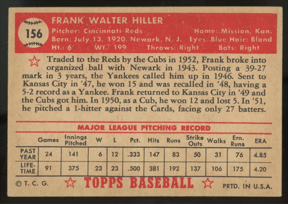 1952 Topps Frank Hiller #156 VG/EX