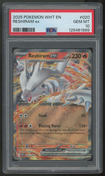 2025 Pokemon Reshiram ex White Flare Holo #020 PSA 10