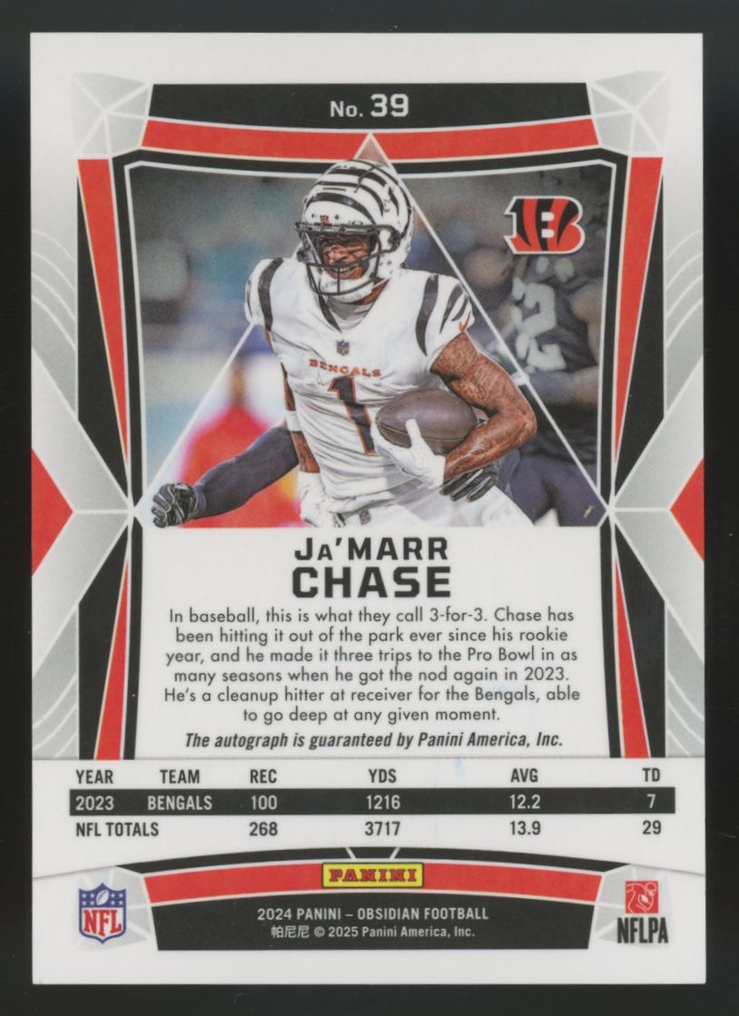 2024 Panini Obsidian Ja'Marr Chase International Auto #39