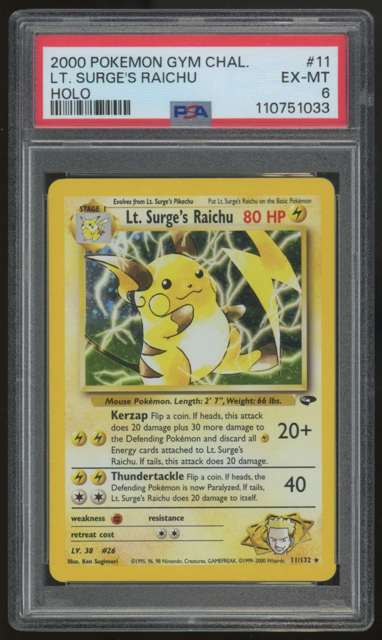 2000 Pokemon Lt. Surge's Raichu Gym Challenge Holo #11 PSA 6