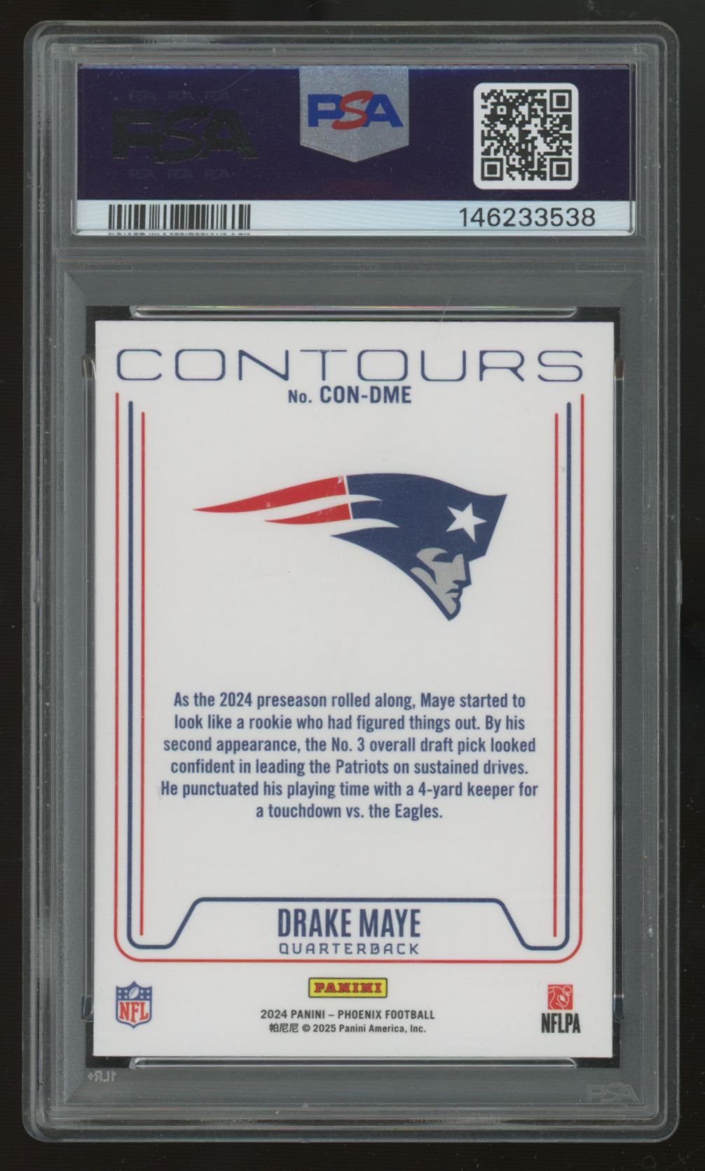 2024 Panini Phoenix Drake Maye RC Contours #CON-DME PSA 8