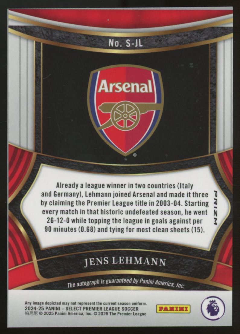 2024-25 Select Premier League Jens Lehmann Silver Prizm Auto #S-JL