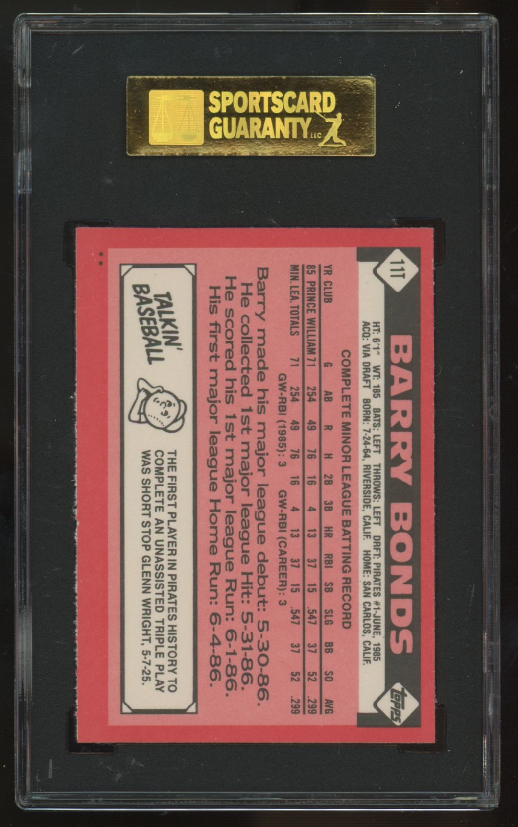 1986 Topps Traded Barry Bonds RC #11T SGC 8.5 *008