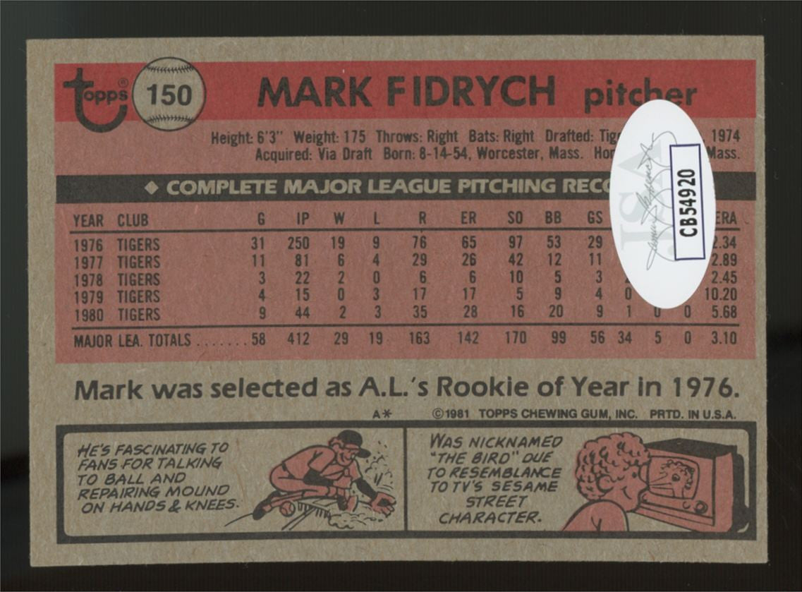 1981 Topps Mark Fidrych #150 Signed Auto JSA