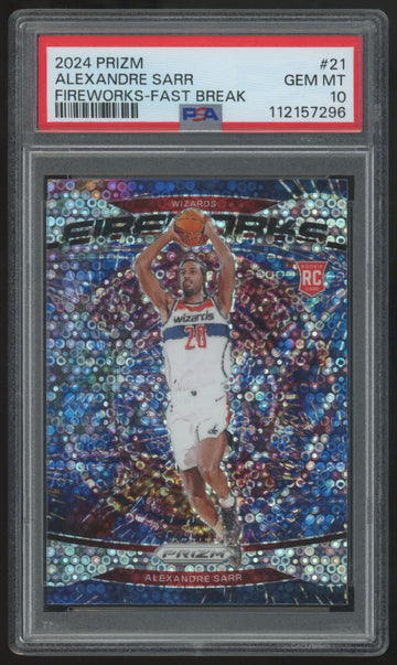 2024-25 Panini Prizm Alexandre Sarr RC Fireworks Fast Break #21 PSA 10