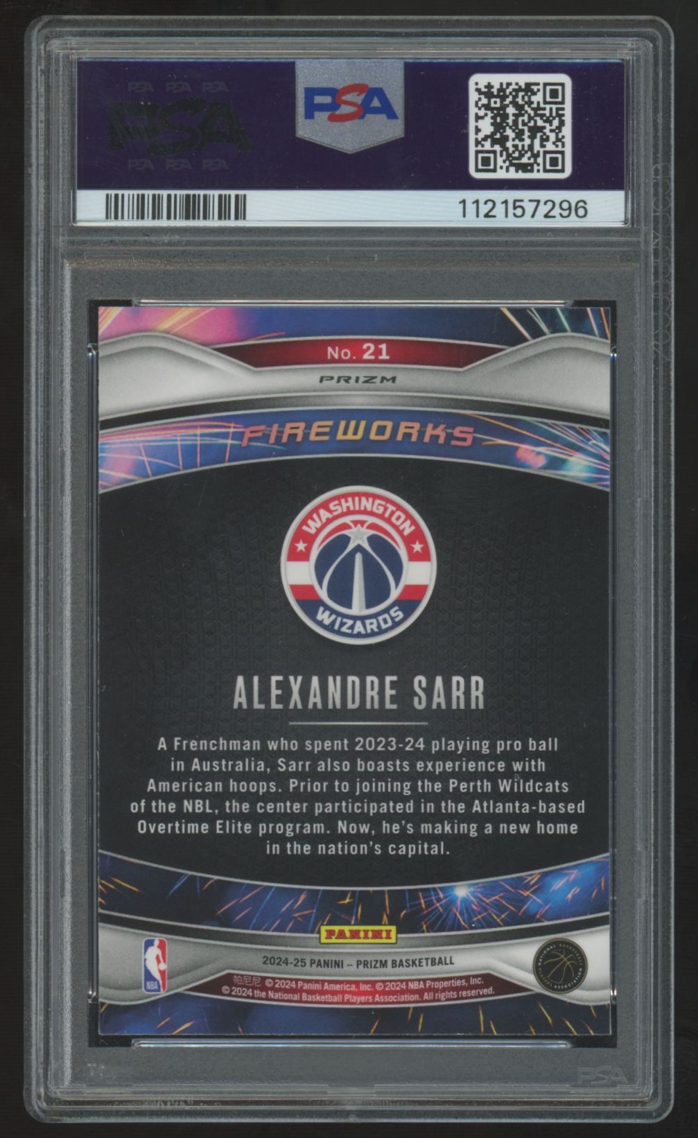 2024-25 Panini Prizm Alexandre Sarr RC Fireworks Fast Break #21 PSA 10