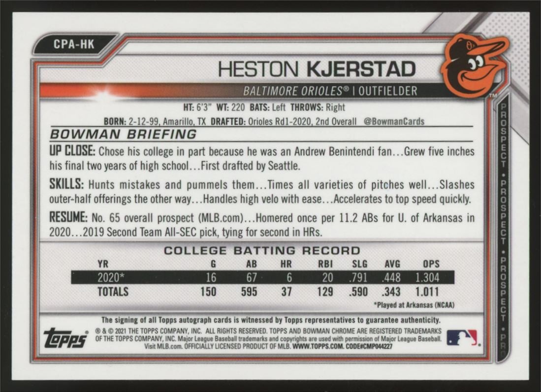 2021 Bowman Chrome Heston Kjerstad Prospect Auto #CPA-HK