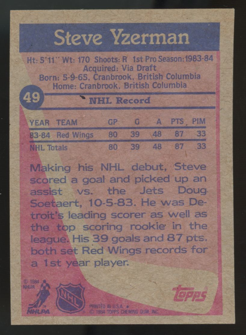 1984-85 Topps Steve Yzerman RC #49 NM "F"