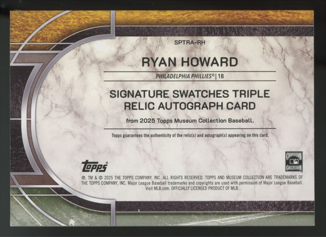 2025 Topps Museum Ryan Howard Signature Black Diamond Triple Patch Auto /10