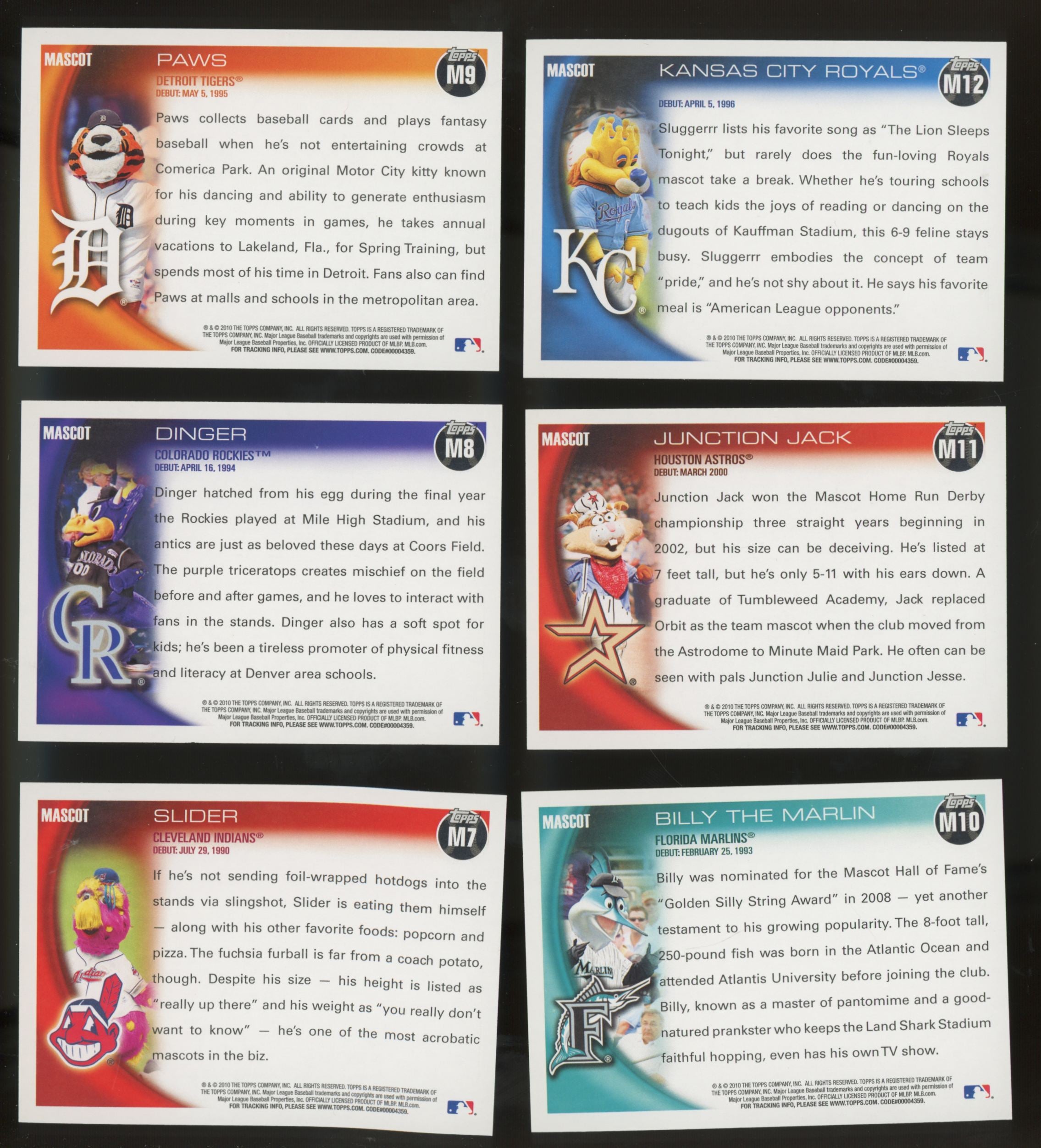 2010 Topps Opening Day Mascots Complete Set (1-25) Phillie Phanatic