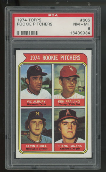 1974 Topps Albury/Frailing/Kobel/Tanana RC Rookie Pitchers #605 PSA 8