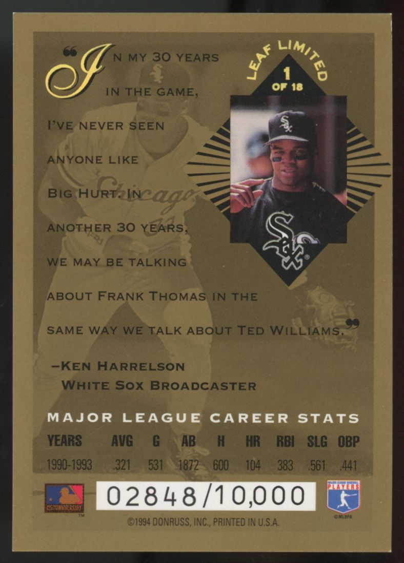 1994 Donruss Leaf Limited Frank Thomas Gold All-Stars /10,000 #1