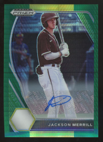 2021 Panini Prizm Draft Jackson Merrill Green & Yellow Hyper Auto #PDP27