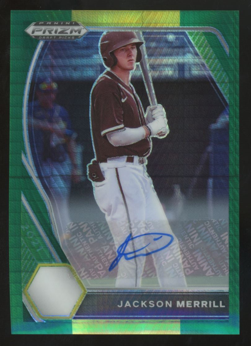 2021 Panini Prizm Draft Jackson Merrill Green & Yellow Hyper Auto #PDP27