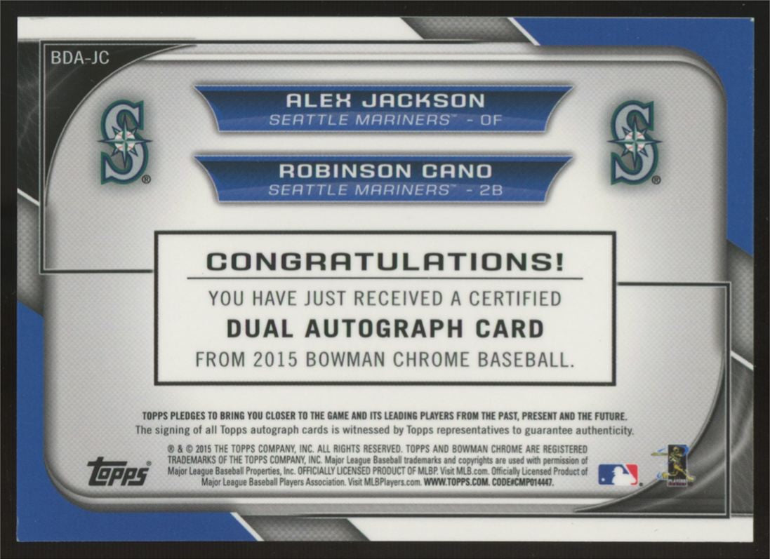 2015 Bowman Chrome Alex Jackson/Robinson Cano Red Refractor Dual Auto /5 #BDA-JC