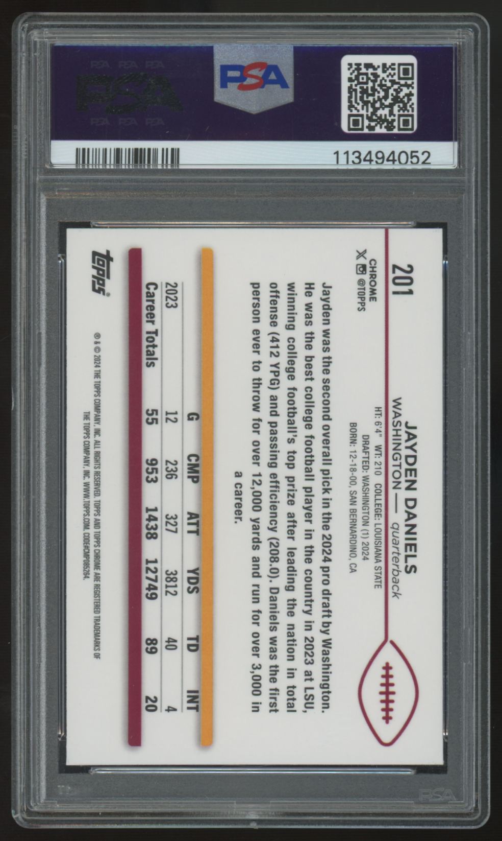 2024 Topps Chrome Jayden Daniels RC Sepia Refractor #201 PSA 9