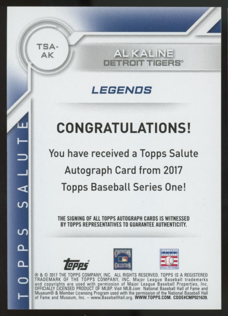 2017 Topps Salute Al Kaline Legend Auto #TSA-AK