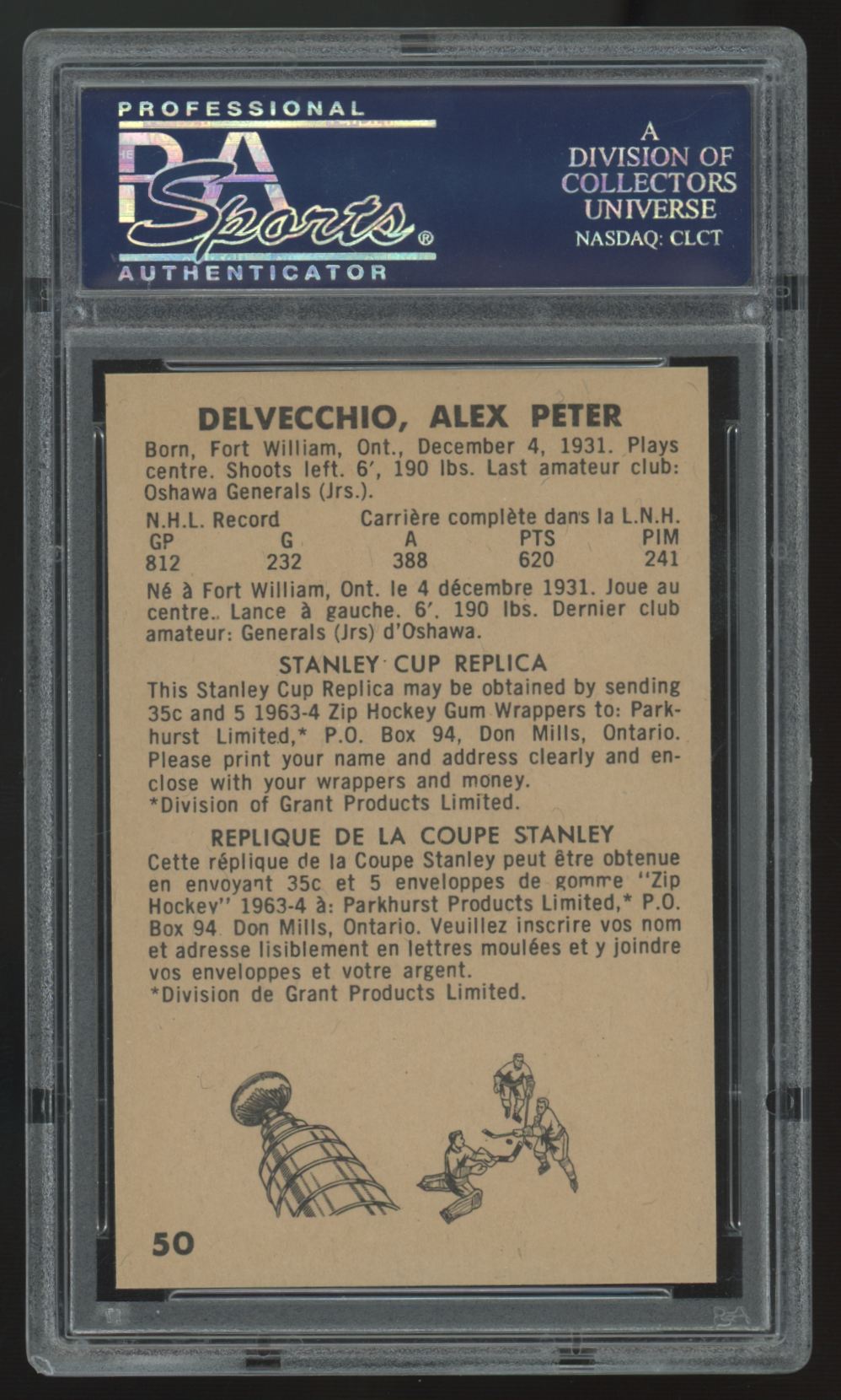 1963-64 Parkhurst Alex Delvecchio #50 PSA 9