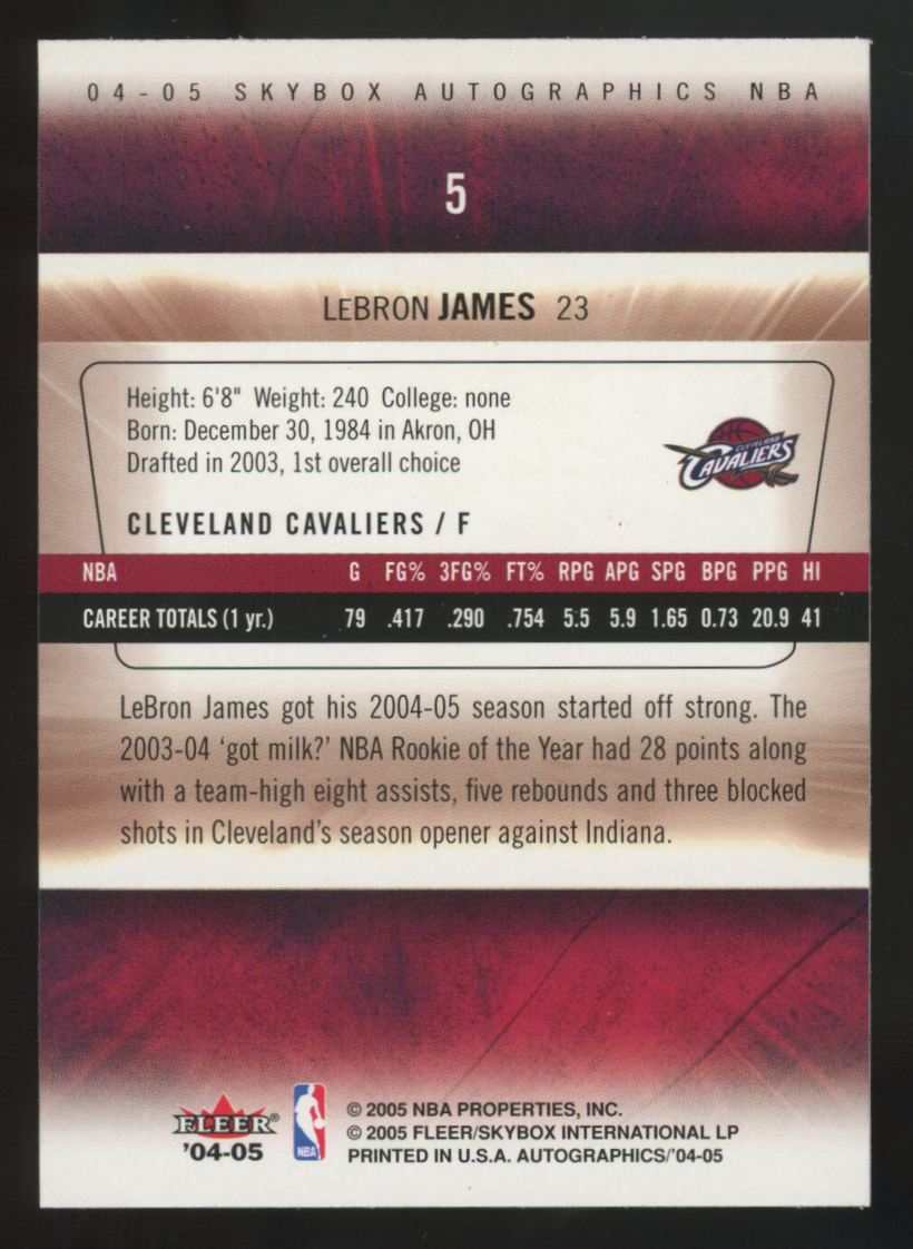 2004-05 Fleer Autographics LeBron James #5 "A"