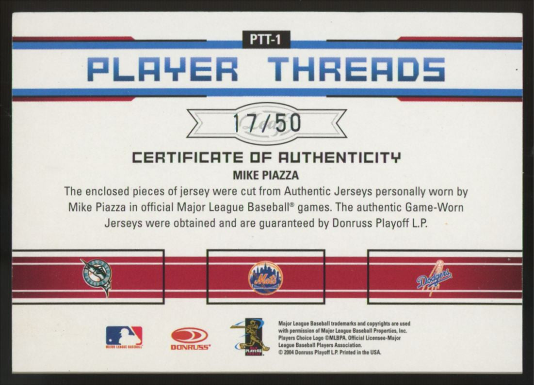 2004 Leaf Limited Mike Piazza Player Threads Triple Patch /50 #PTT-1