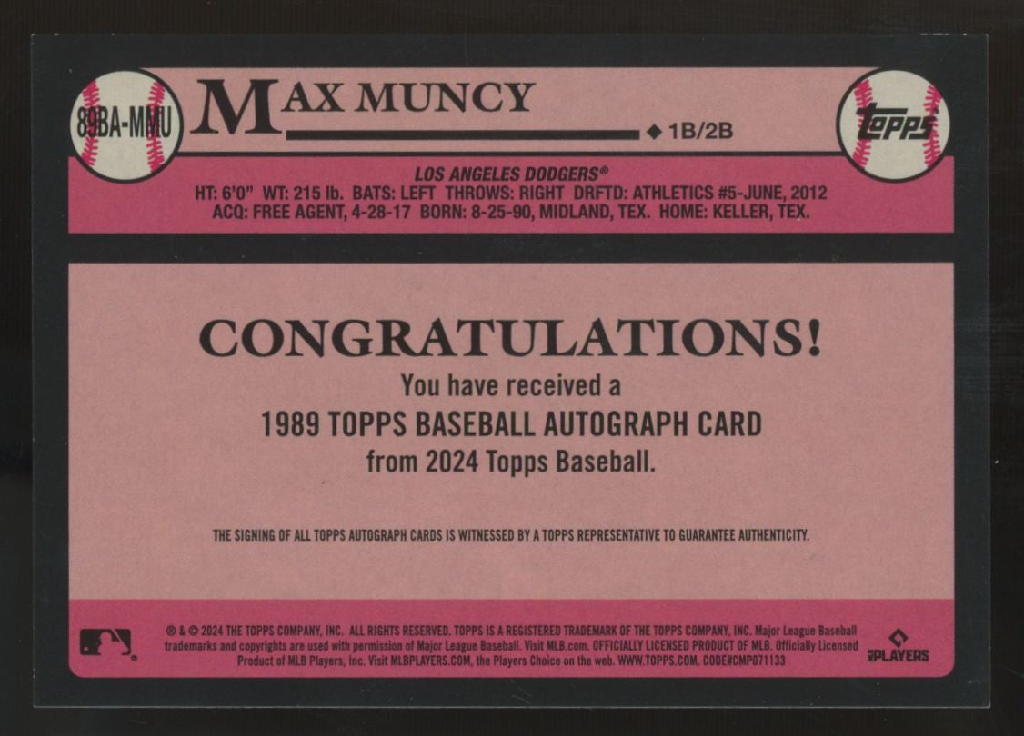 2024 Topps Series One Max Muncy 1989 Auto #89BA-MMU