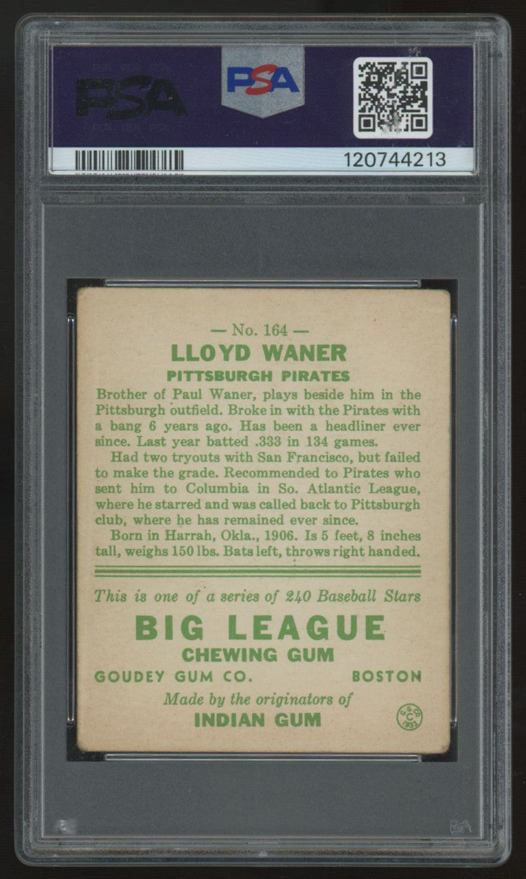 1933 Goudey Lloyd Waner RC #164 PSA 3