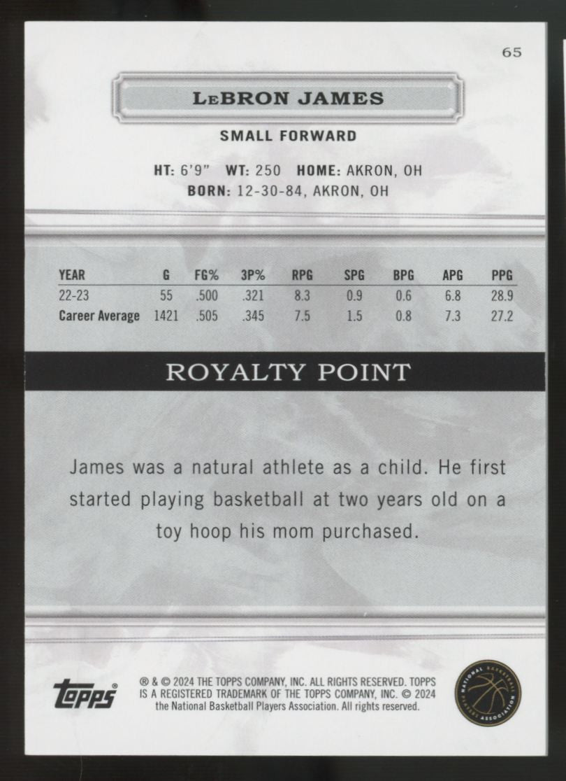 2023-24 Topps Royalty Collection LeBron James Silver /99 #65