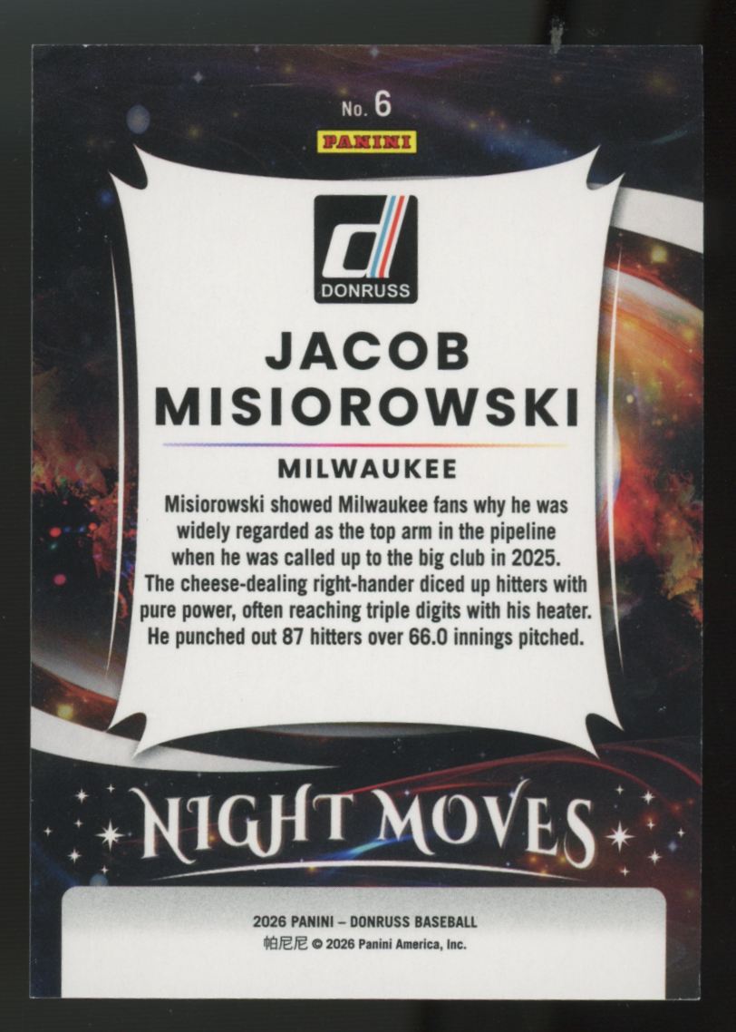 2026 Panini Donruss Jacob Misiorowski RC Night Moves SSP #6