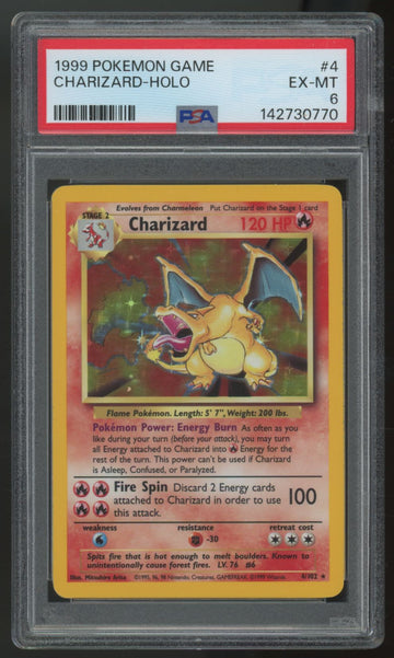 1999 Pokemon Charizard Base Set Unlimited Holo #4 PSA 6 (E)