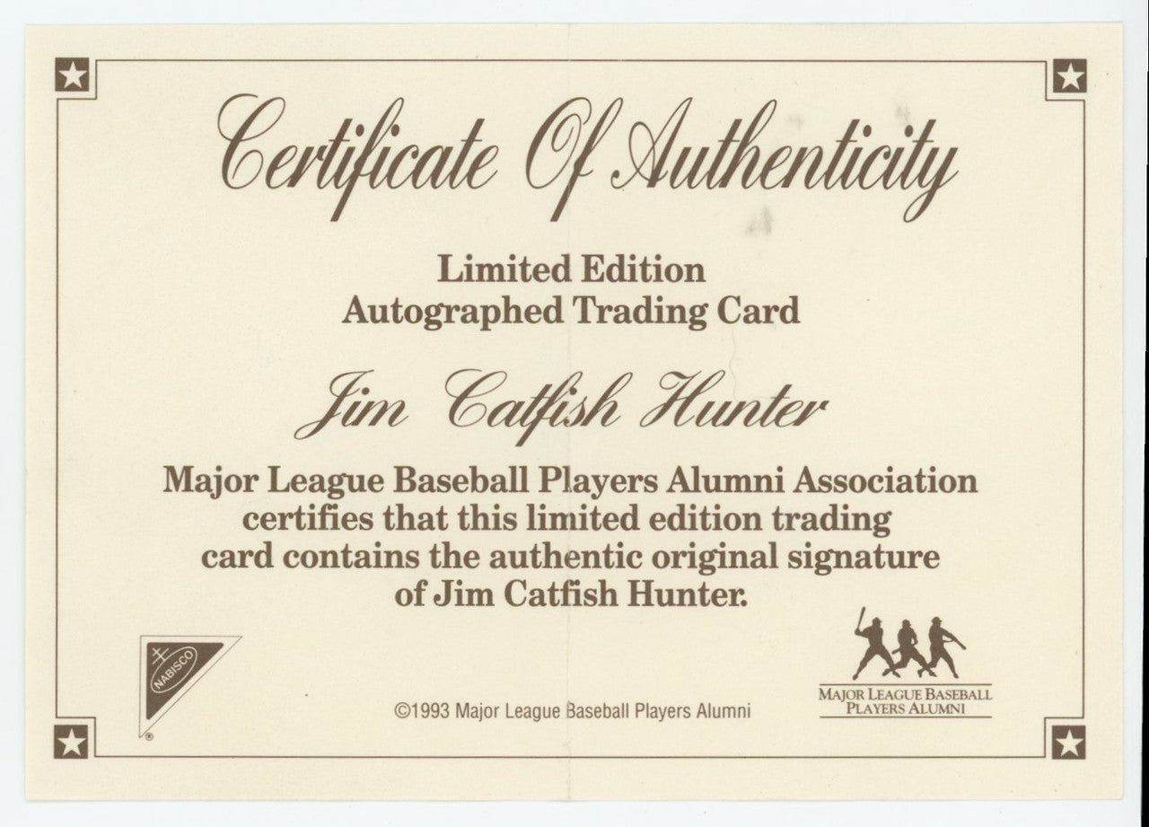 1993 Nabisco All-Star Jim Catfish Hunter Auto With COA