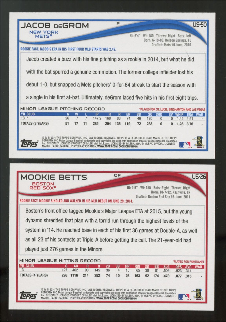 2014 Topps Baseball Update Series Complete Set (330) NM Betts deGrom RC