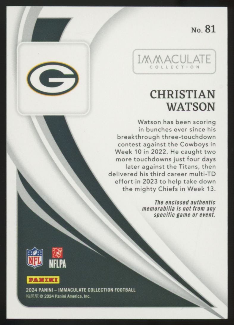 2024 Panini Immaculate Christian Watson Blue Patch /35 #81