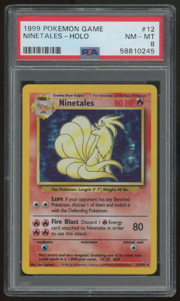 1999 Pokemon Ninetales Base Set Unlimited Holo #12 PSA 8