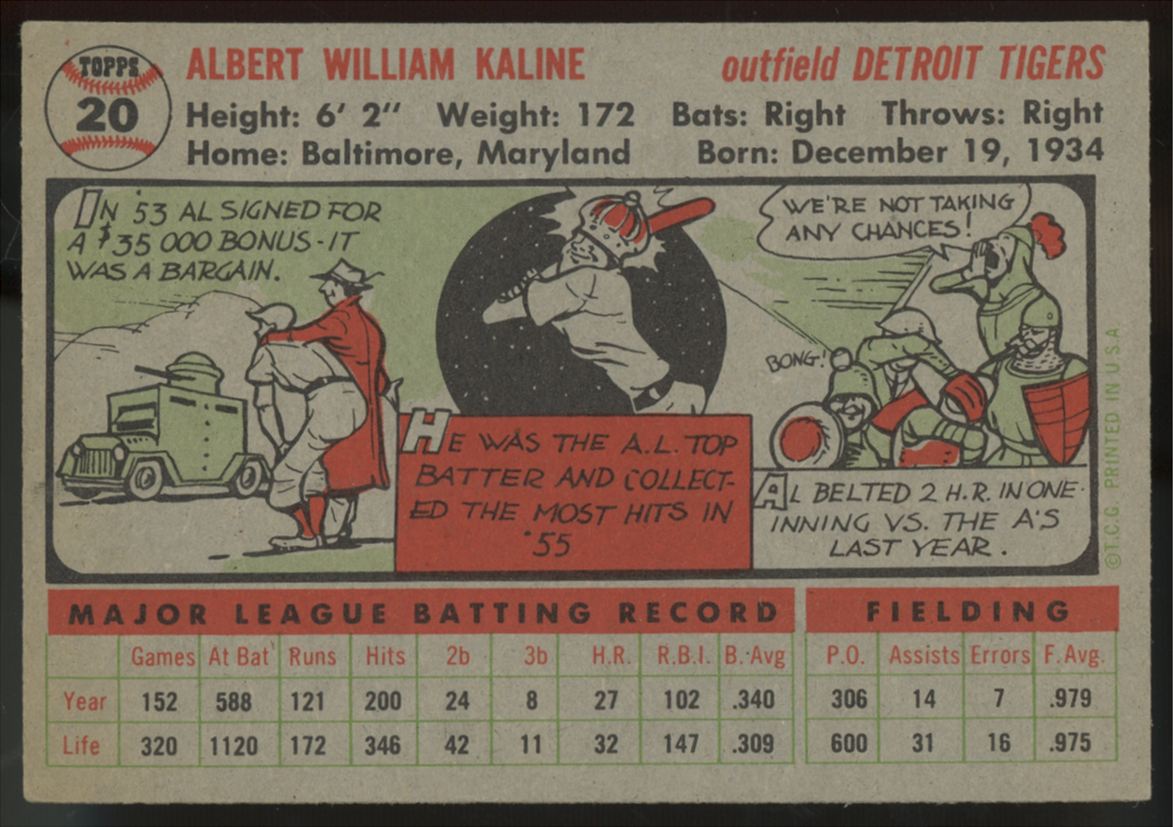 1956 Topps Al Kaline Gray Back #20 EX+