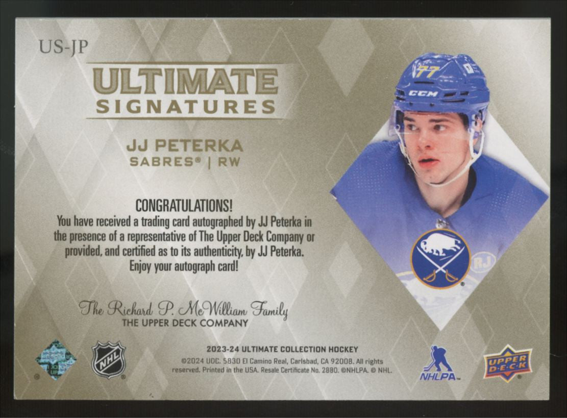 2023-24 UD Ultimate Collection JJ Peterka Gold Auto /10 #US-JP