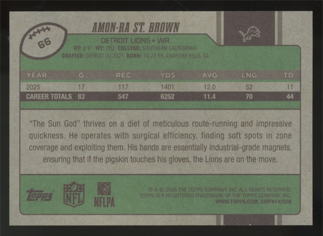 2026 Topps Flagship Amon-Ra St Brown Vintage Stock /99 #66
