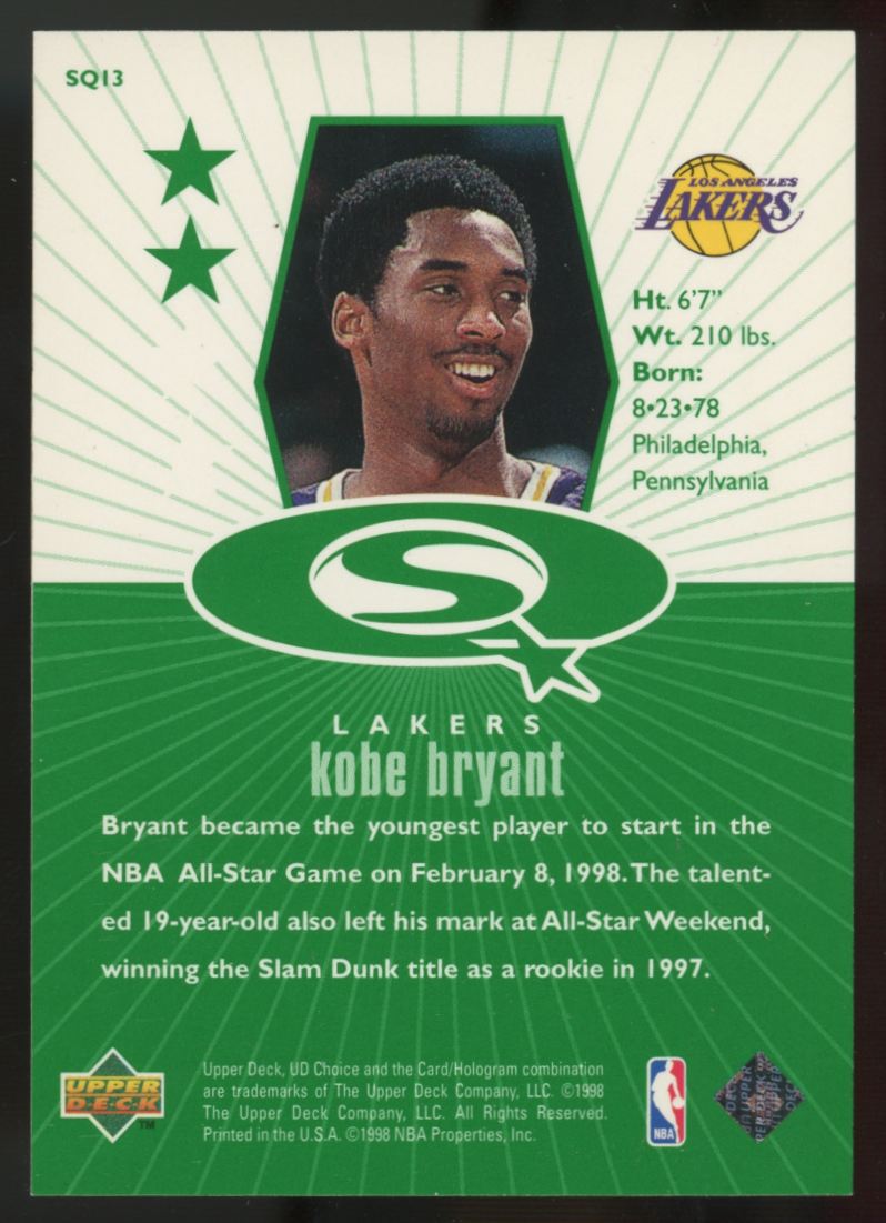1998-99 Upper Deck UD Choice Kobe Bryant Starquest Green #SQ13