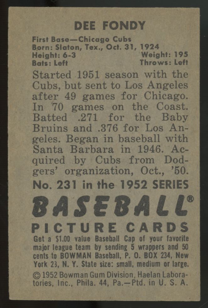 1952 Bowman Dee Fondy #231 EX-MT