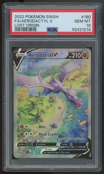 2022 Pokemon Aerodactyl V Lost Origin Full Art #180 PSA 10