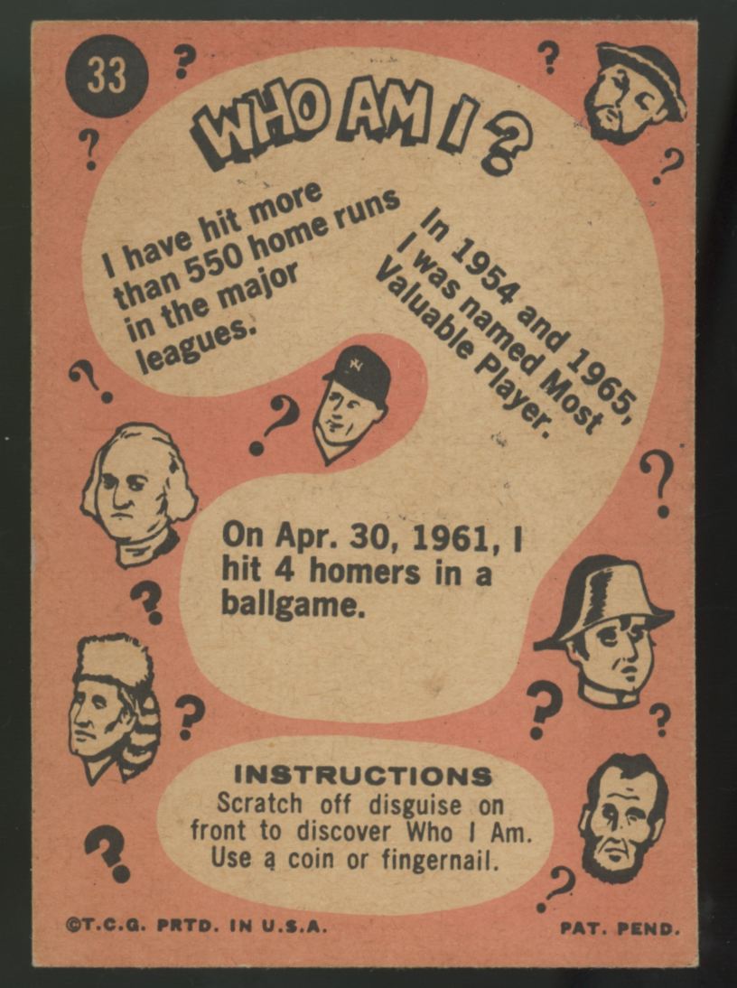 1967 Topps Who Am I? Willie Mays #33 EX *Unscratched*
