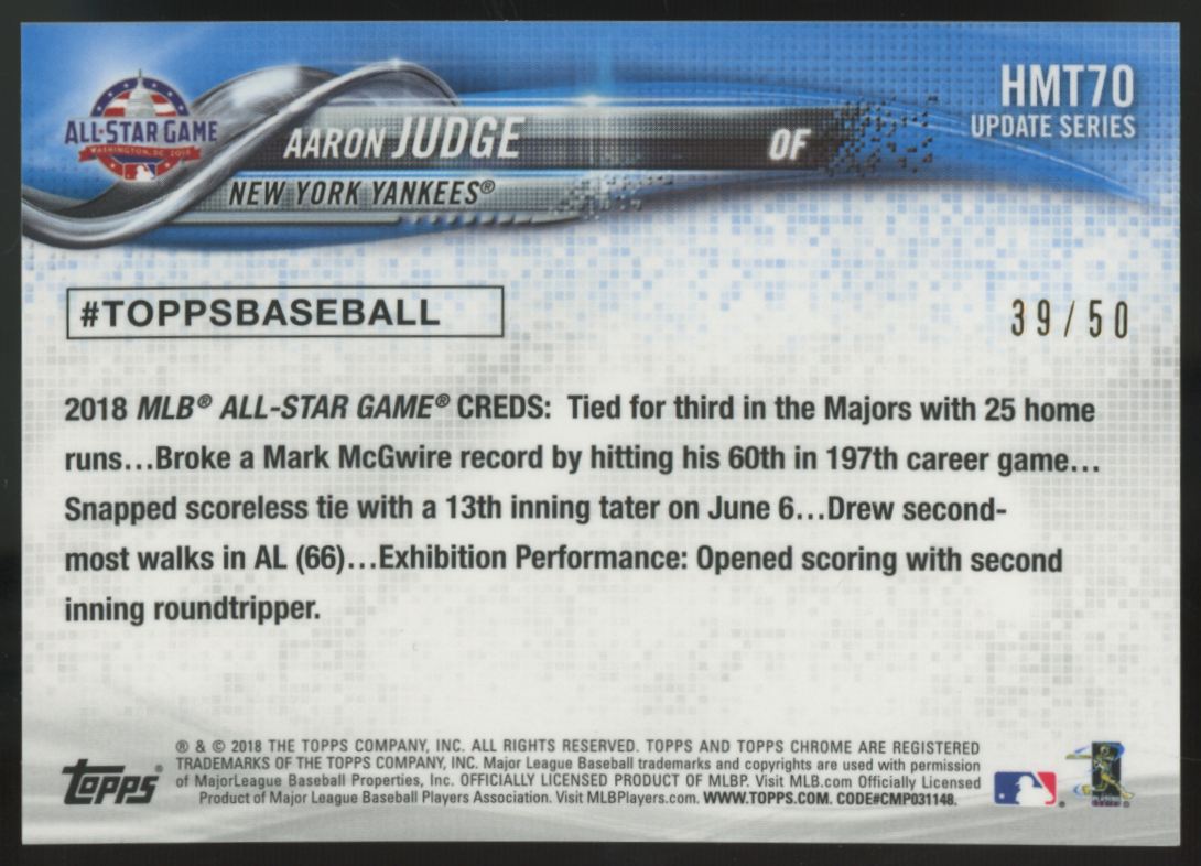 2018 Topps Chrome Update Aaron Judge All-Star Game Gold Refractor /50 #HMT70